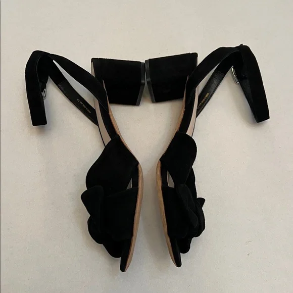 LOEFFLER RANDALL ANKLE STRAP SANDAL HEELS BLACK SUEDE WITH BOW 7.5 - Picture 5 of 12